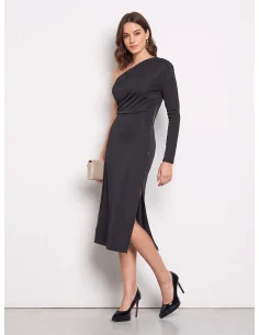 Rinascimento Gold-Trimmed Midi Sheath Dress in Knit Fabric 2