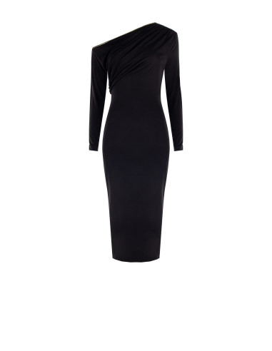Rinascimento Gold-Trimmed Midi Sheath Dress in Knit Fabric