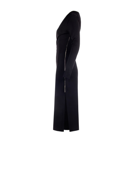 Rinascimento Gold-Trimmed Midi Sheath Dress in Knit Fabric