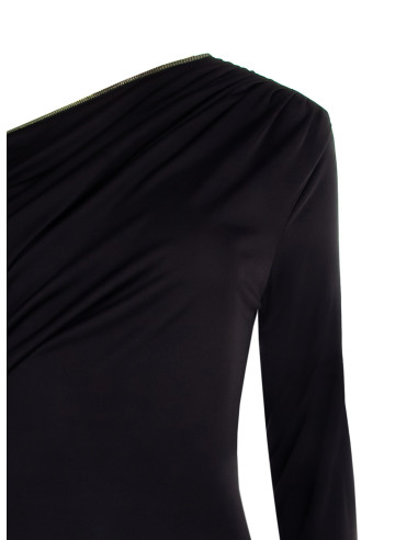 Rinascimento Gold-Trimmed Midi Sheath Dress in Knit Fabric