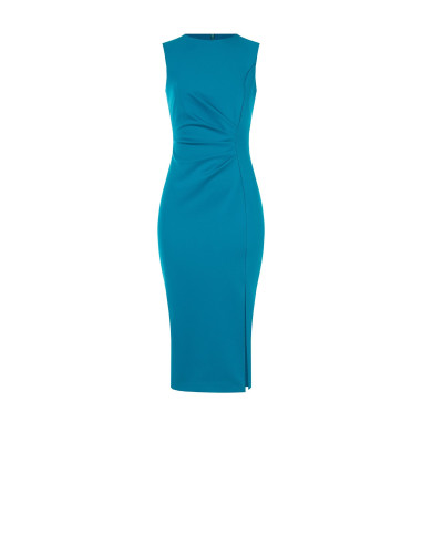 Milan-stitched sheath dress, gathered on one side, with a Rinascimento-style slit