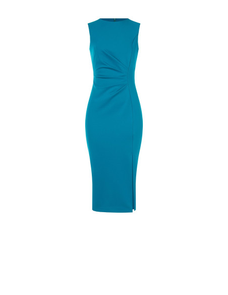 Milan-stitched sheath dress, gathered on one side, with a Rinascimento-style slit