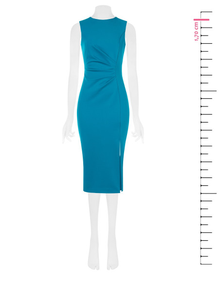 Milan-stitched sheath dress, gathered on one side, with a Rinascimento-style slit