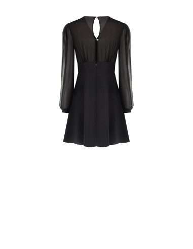 Short, two-piece-style dress with a crossover V-neck in georgette and a skirt in Rinascimento technical fabric