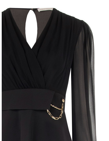 Robe courte effet deux pièces avec encolure en V croisée en georgette et jupe en tissu technique « Rinascimento »