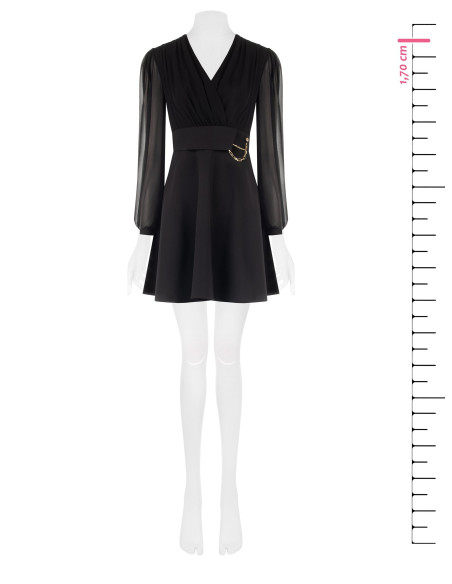 Robe courte effet deux pièces avec encolure en V croisée en georgette et jupe en tissu technique « Rinascimento »