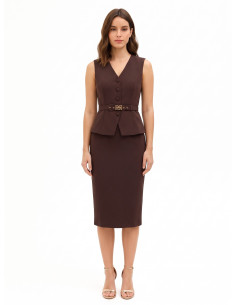 Two-piece Cadi-effect sheath dress with matching rigid belt by Rinascimento