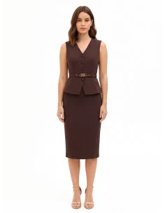 Two-piece Cadi-effect sheath dress with matching rigid belt by Rinascimento