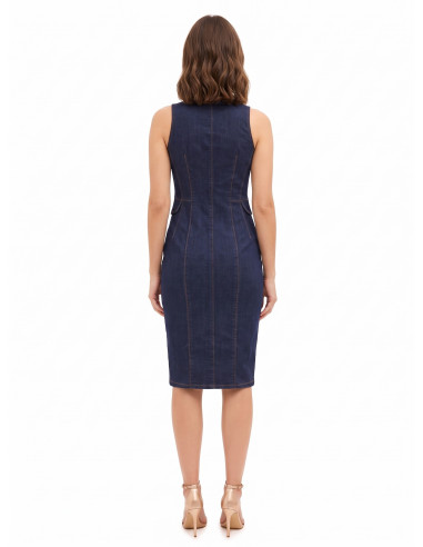 Robe fourreau chemisier en denim extensible, délavage « Zero Rinascimento »