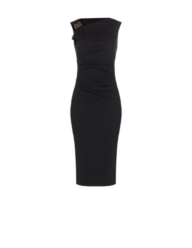 Sheath Dress with Asymmetrical Neckline and RR Rinascimento Logo Buckle