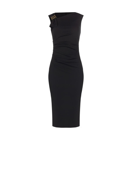 Sheath Dress with Asymmetrical Neckline and RR Rinascimento Logo Buckle