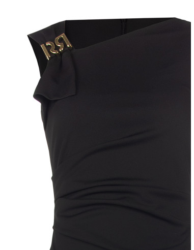 Sheath Dress with Asymmetrical Neckline and RR Rinascimento Logo Buckle