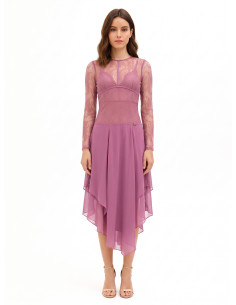 Abito Midi A Punte In Georgette Con Top In Pizzo Effetto Bustino Rinascimento