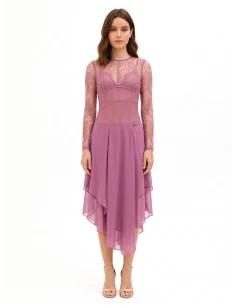 Georgette Midi Dress with Lace Top and Rinascimento-Style Corset Detail