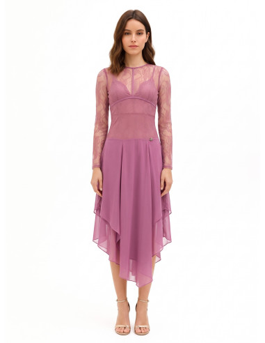 Abito Midi A Punte In Georgette Con Top In Pizzo Effetto Bustino Rinascimento