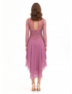 Robe midi à volants en georgette avec haut en dentelle effet corset « Rinascimento » 2