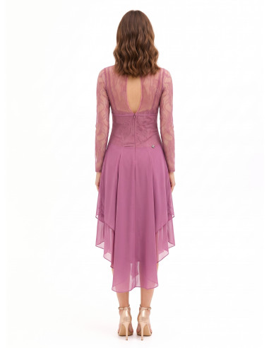 Abito Midi A Punte In Georgette Con Top In Pizzo Effetto Bustino Rinascimento
