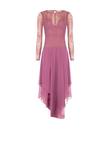 Robe midi à volants en georgette avec haut en dentelle effet corset « Rinascimento »