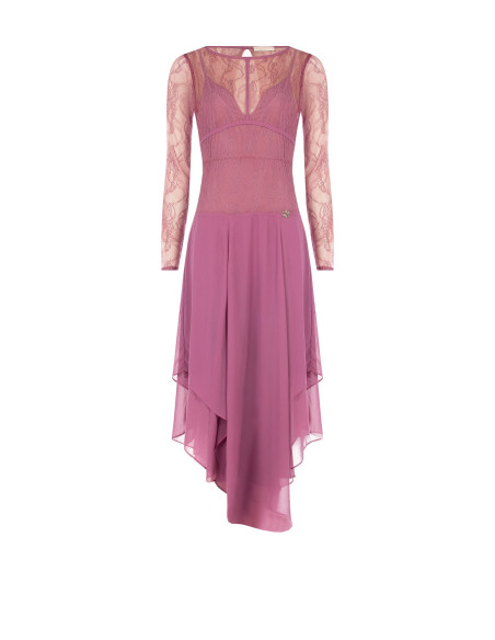 Robe midi à volants en georgette avec haut en dentelle effet corset « Rinascimento »