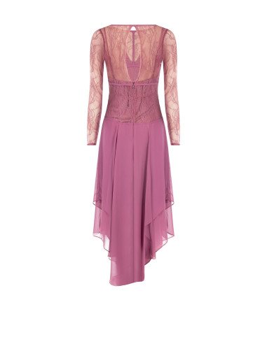 Robe midi à volants en georgette avec haut en dentelle effet corset « Rinascimento »