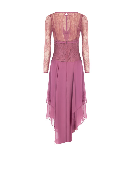 Abito Midi A Punte In Georgette Con Top In Pizzo Effetto Bustino Rinascimento