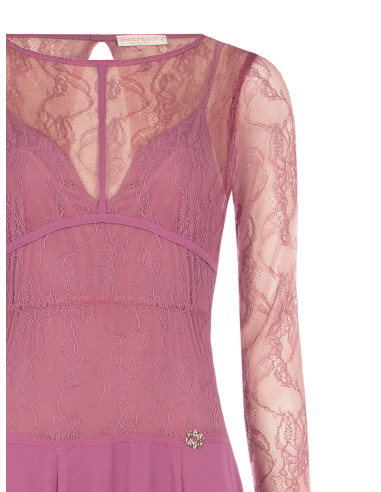 Abito Midi A Punte In Georgette Con Top In Pizzo Effetto Bustino Rinascimento