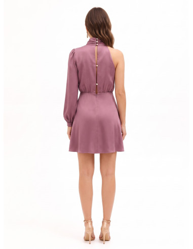 Robe courte à une manche en satin, avec encolure col roulé drapée, style Rinascimento