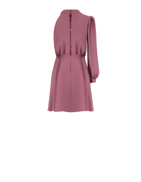 Short, one-sleeved satin dress with a draped Rinascimento-style turtleneck