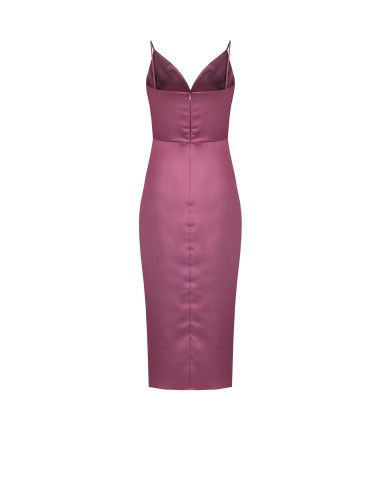 Short, asymmetrical satin dress with a crossover design and a V-neck, Rinascimento style