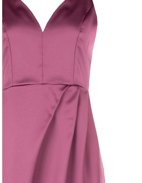 Short, asymmetrical satin dress with a crossover design and a V-neck, Rinascimento style