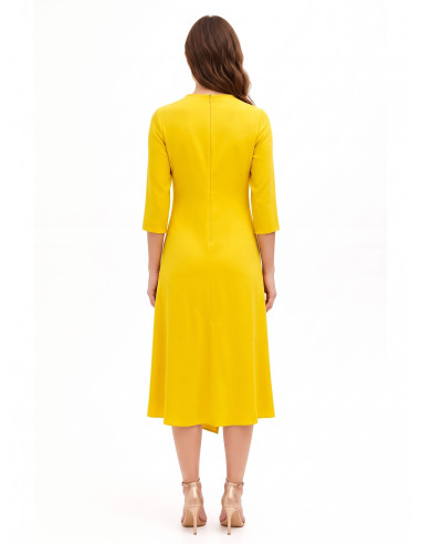Rinascimento Midi-Length Flowing Dress in Matt Satin with an Asymmetrical Hem