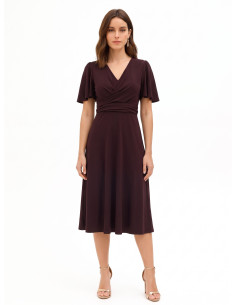 Midi dress in Cadi fabric with a V-neck and a draped, crossover bodice – Rinascimento