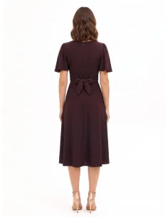 Midi dress in Cadi fabric with a V-neck and a draped, crossover bodice – Rinascimento 2