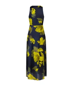 Robe longue et fluide en satin légèrement froncé, avec un motif floral de style Rinascimento 2