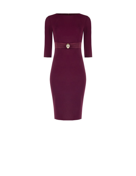 Robe fourreau en crêpe scuba avec détail à la taille en satin et bijou arborant le logo Rinascimento