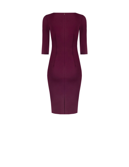 Robe fourreau en crêpe scuba avec détail à la taille en satin et bijou arborant le logo Rinascimento