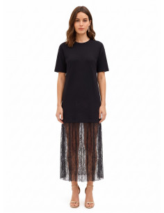 Long Cotton T-Shirt Dress with Lace Hem by Rinascimento