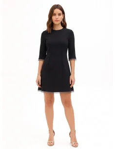 Robe courte évasée en crêpe scuba avec ourlets en tulle « Rinascimento »