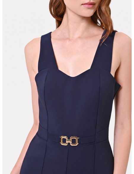 Scuba Crepe Flared Jumpsuit with Decorative Buckle – Rinascimento