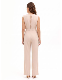 Palazzo-style jumpsuit in cadi fabric with draping and Rinascimento-inspired jewelled detailing 2