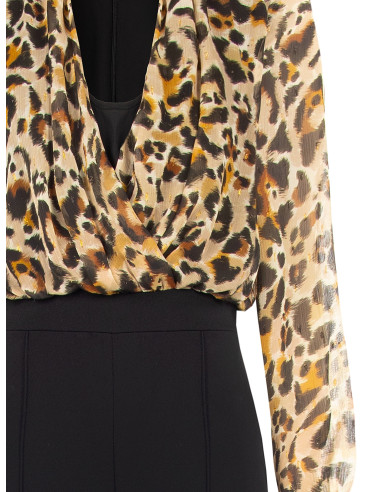 Tuta Intera A Zampa In Scuba Crepe Con Top In Georgette Maculata E Gocce Di Lurex Rinascimento
