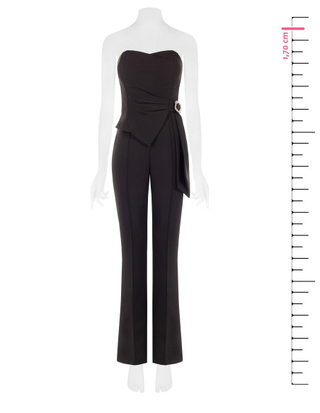 Flared One-Piece Jumpsuit in Technical Fabric with Jewelled Buckle and Rinascimento-Style Draping