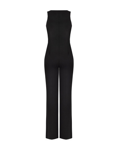 Scuba Crepe Flared Jumpsuit with V-neck and Decorative ‘Rinascimento’ Buckle