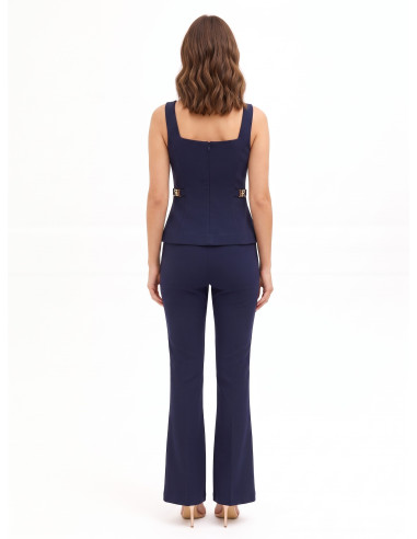 Scuba crepe flared jumpsuit with a square neckline and RR Rinascimento logo patches