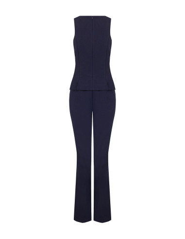 Scuba crepe flared jumpsuit with a square neckline and RR Rinascimento logo patches