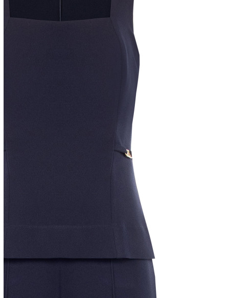 Scuba crepe flared jumpsuit with a square neckline and RR Rinascimento logo patches