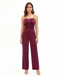 Rinascimento Satin Jumpsuit with Gathered Bodice