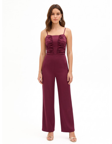 Rinascimento Satin Jumpsuit with Gathered Bodice