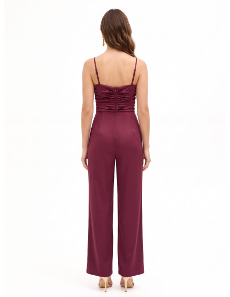 Rinascimento Satin Jumpsuit with Gathered Bodice