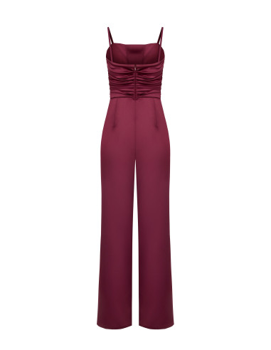 Rinascimento Satin Jumpsuit with Gathered Bodice